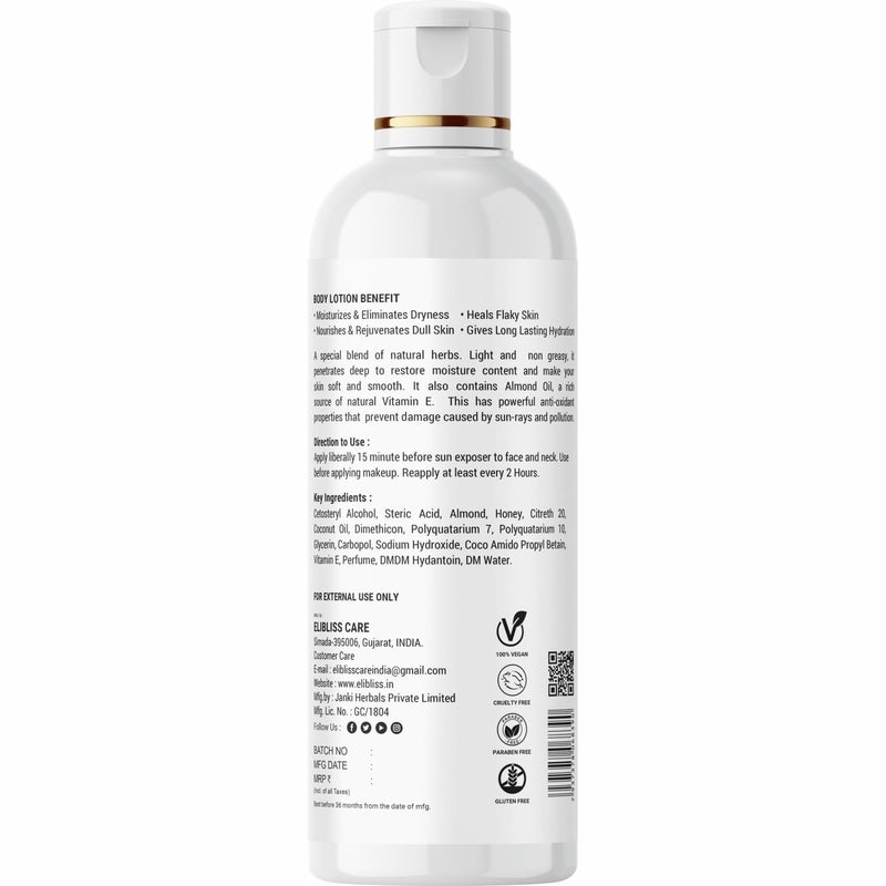 ELIBLISS Honey & Almond Body Lotion, Nourishing for Soft Silky Skin, All Skin Types, 100ml - Image 2