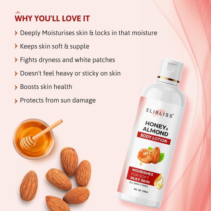ELIBLISS Honey & Almond Body Lotion, Nourishing for Soft Silky Skin, All Skin Types, 100ml - Image 5