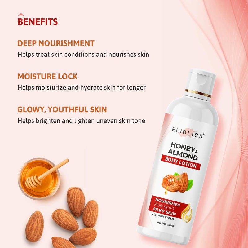 ELIBLISS Honey & Almond Body Lotion, Nourishing for Soft Silky Skin, All Skin Types, 100ml - Image 3