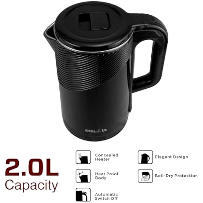 iBELL Pek20Bkplus Premium Stainless Steel Electric Kettle 20 Litre 1600W Auto CutOff Feature 360 Degree Rotating Base Shock Proof Insulated Body Black - Image 3
