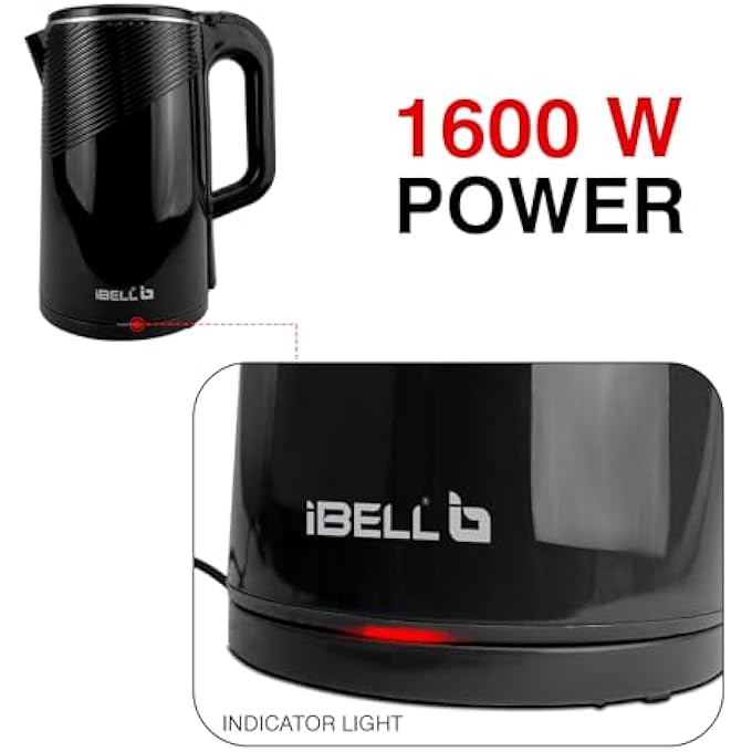 iBELL Pek20Bkplus Premium Stainless Steel Electric Kettle 20 Litre 1600W Auto CutOff Feature 360 Degree Rotating Base Shock Proof Insulated Body Black - Image 5