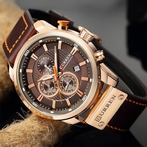 FANMIS Mens Sport Military Analog Quartz Watch Chronograph Classic Casual Business Dress Waterproof Watch Multifunctional Wristwatch with Leather Strap - Image 3