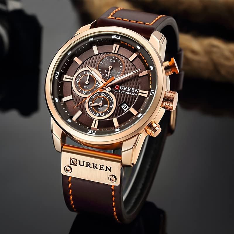 FANMIS Mens Sport Military Analog Quartz Watch Chronograph Classic Casual Business Dress Waterproof Watch Multifunctional Wristwatch with Leather Strap - Image 2
