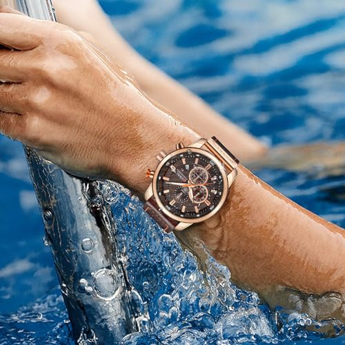 FANMIS Mens Sport Military Analog Quartz Watch Chronograph Classic Casual Business Dress Waterproof Watch Multifunctional Wristwatch with Leather Strap - Image 5
