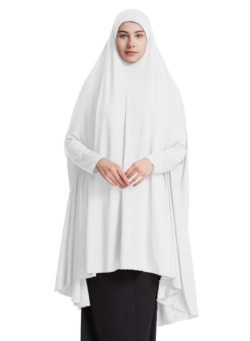 إسكدنيا Women's Solid Color Abaya Long Sleeve Thobe Robe With Hijab White - Image 1