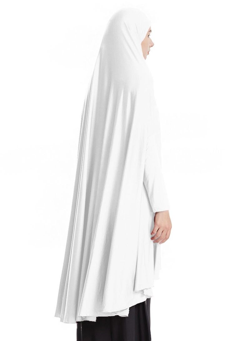 إسكدنيا Women's Solid Color Abaya Long Sleeve Thobe Robe With Hijab White - Image 2
