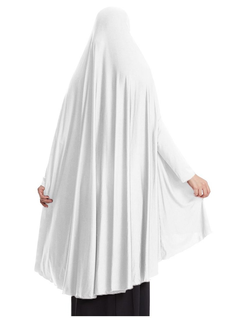 إسكدنيا Women's Solid Color Abaya Long Sleeve Thobe Robe With Hijab White - Image 3