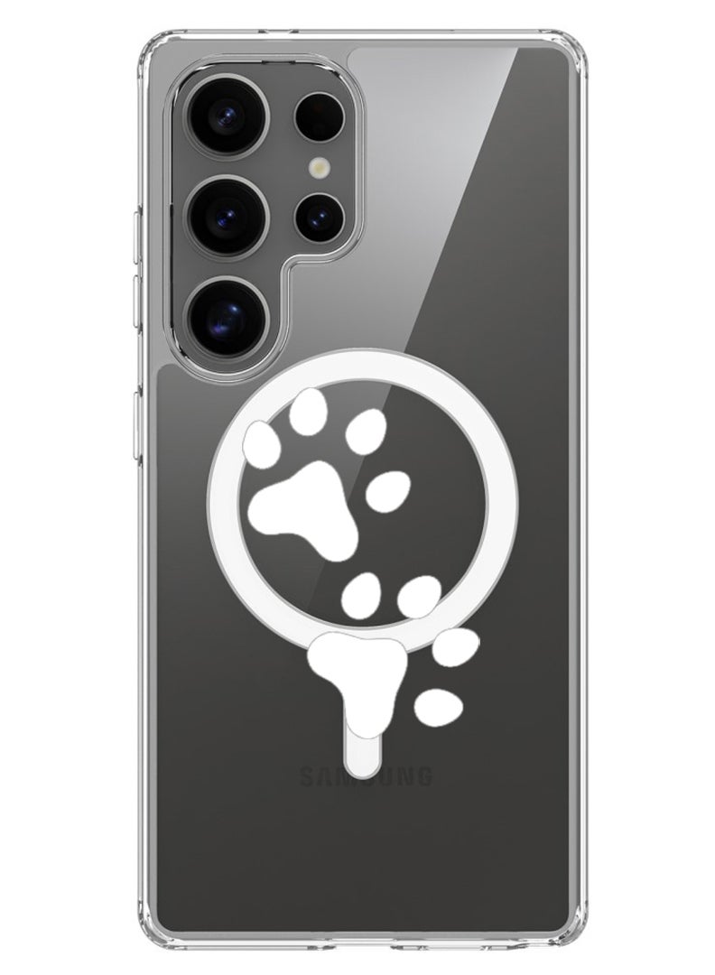 Theodor Magnetic Case for Samsung Galaxy S25 Ultra 6.9-inch Compatible with MagSafe Wireless Charging, Shockproof Phone Bumper Cover Paw - White - Image 1