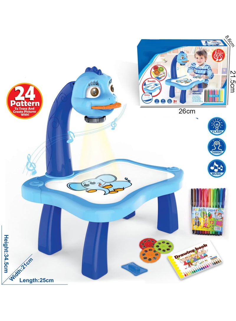 Blue Projection Table, Children'S Drawing Projector With Flashlight Slide Projector Toy, Tracing Sketch Table With Light Music, Suitable For Early Art Learning Game Gifts - Image 2