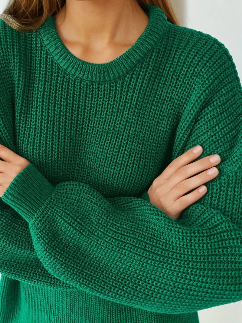 MY FASHION Green MY FASHION Oversized Long Fit Knit Sweater for Women | Best Price UAE