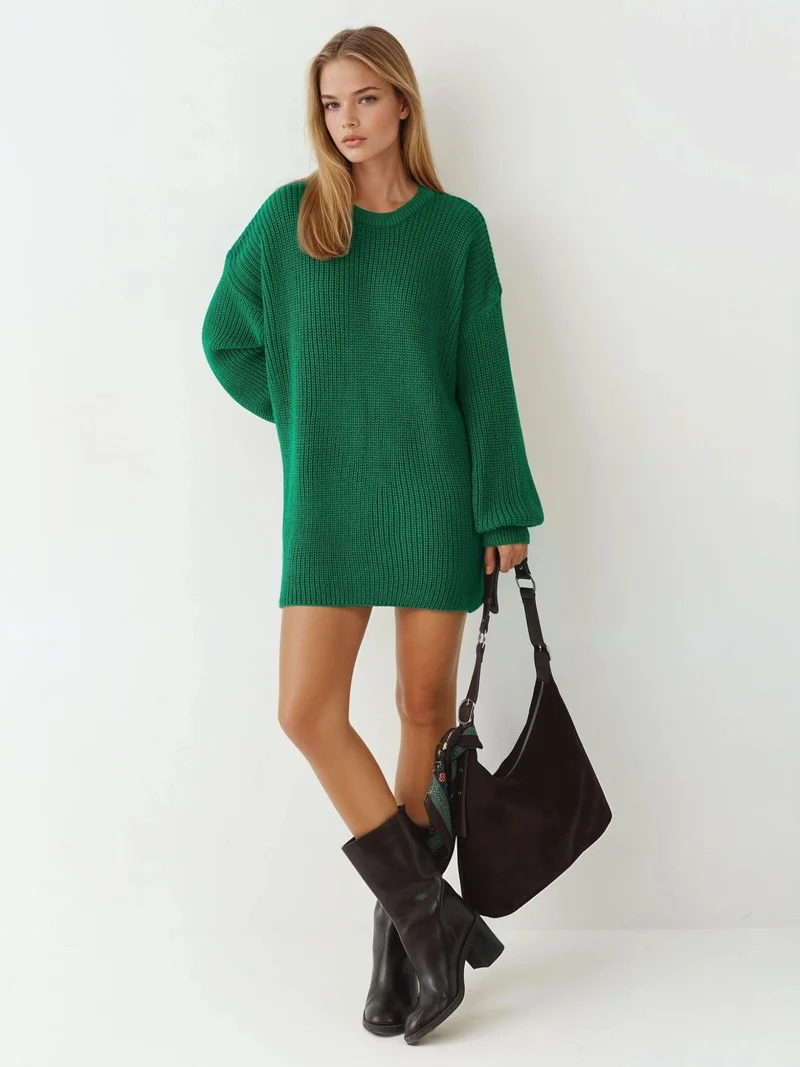 MY FASHION Green MY FASHION Oversized Long Fit Knit Sweater for Women | Best Price UAE