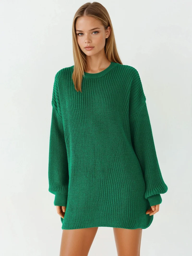 MY FASHION Green MY FASHION Oversized Long Fit Knit Sweater for Women | Best Price UAE