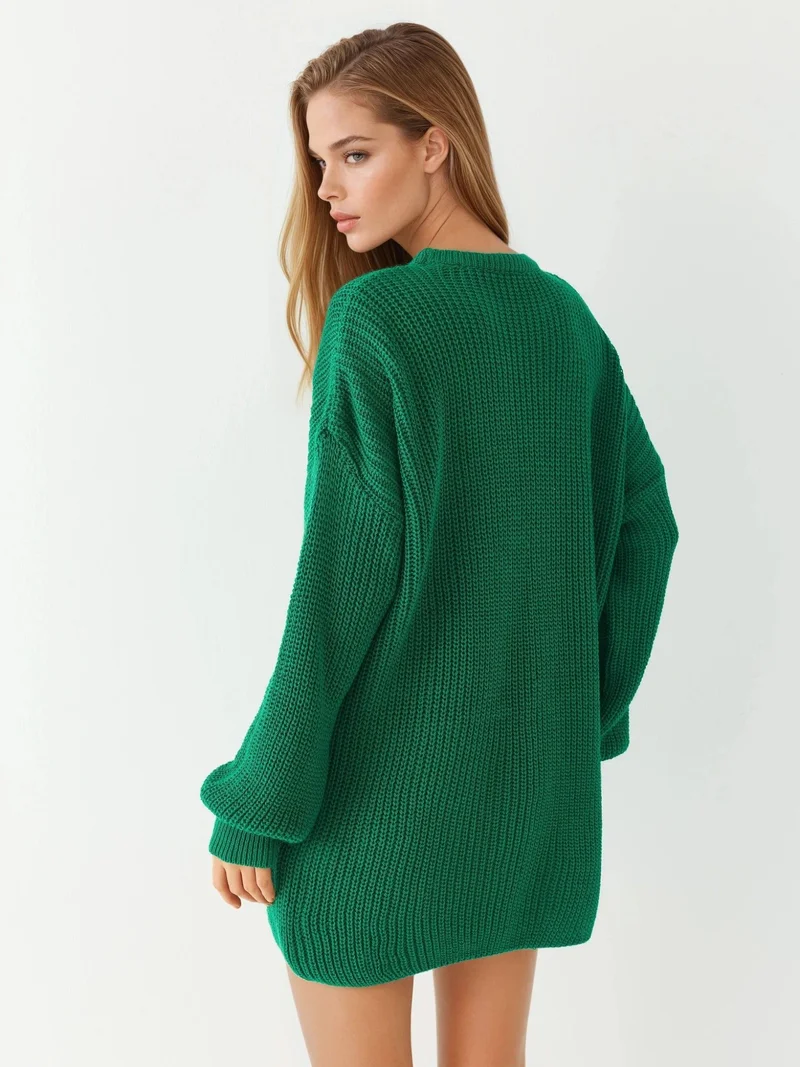 MY FASHION Green MY FASHION Oversized Long Fit Knit Sweater for Women | Best Price UAE