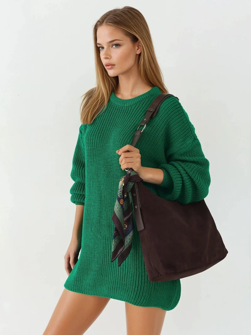 MY FASHION Green MY FASHION Oversized Long Fit Knit Sweater for Women | Best Price UAE