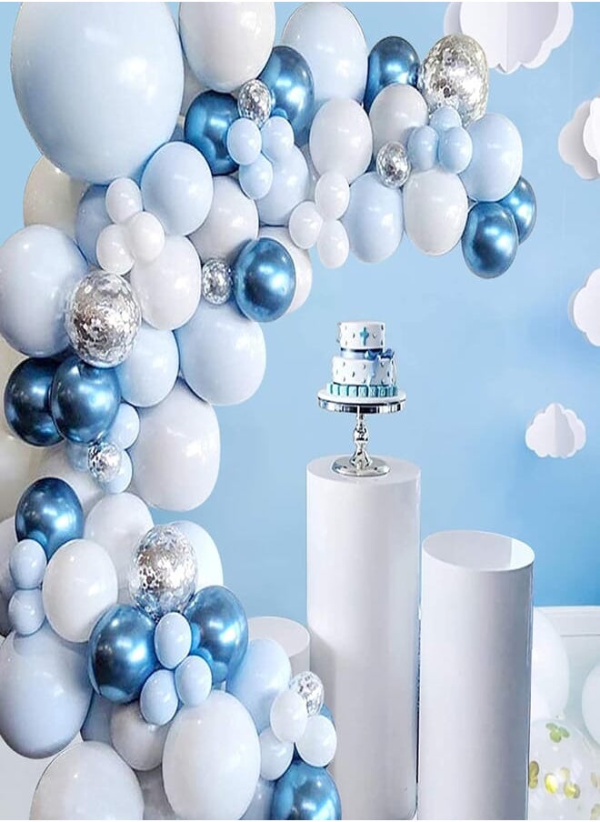 FRIGG Blue Balloons Garland Arch Kit - 104Pcs Macaron Blue White Silver Balloon arch kit Decorations Set with Confetti Balloons pack for Boys and Girls Baby Shower,Wedding, Birthday Party Decor 
