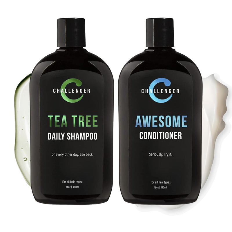 Challenger Tea Tree Shampoo Peppermint Conditioner Combo Mens Shower Product For Itchy Dry Scalp Removes Dirt Oils Argan Oil Biotin Artificial Color Free 2x 16oz