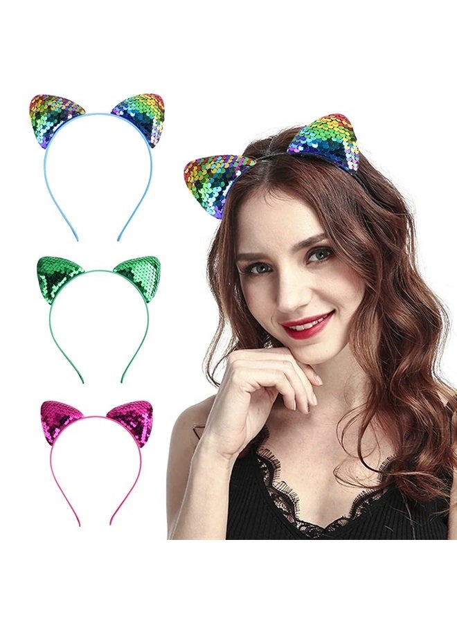 Quupy 6PCS Cat Ears Headband Sequin Headbands Lovely Hair Accessories for Daily Wearing Kitty Ears Headband for Party Decoration