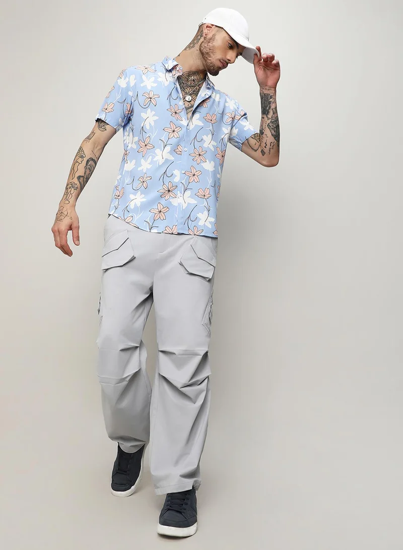 Campus Sutra Men's Sky Blue Airy Flower Shirt