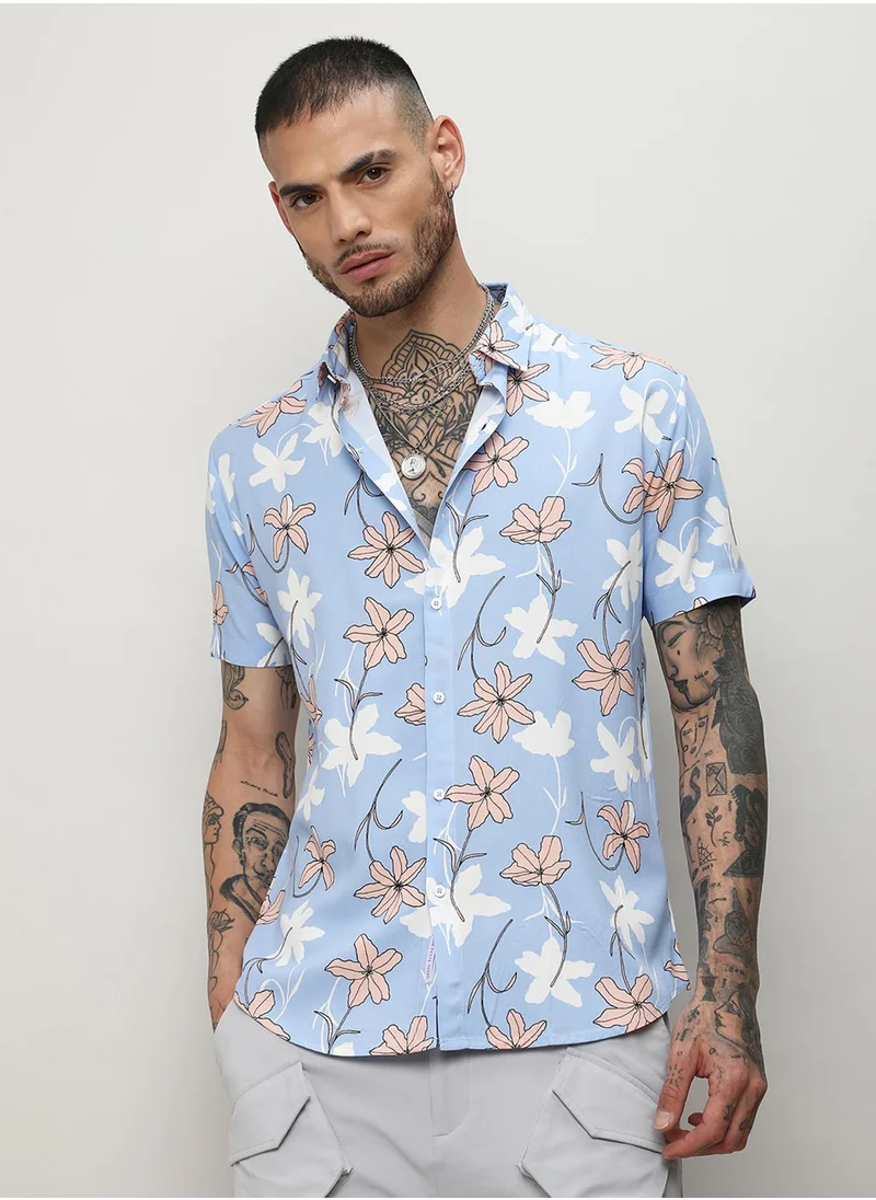 كامبوس سوترا Men's Sky Blue Airy Flower Shirt