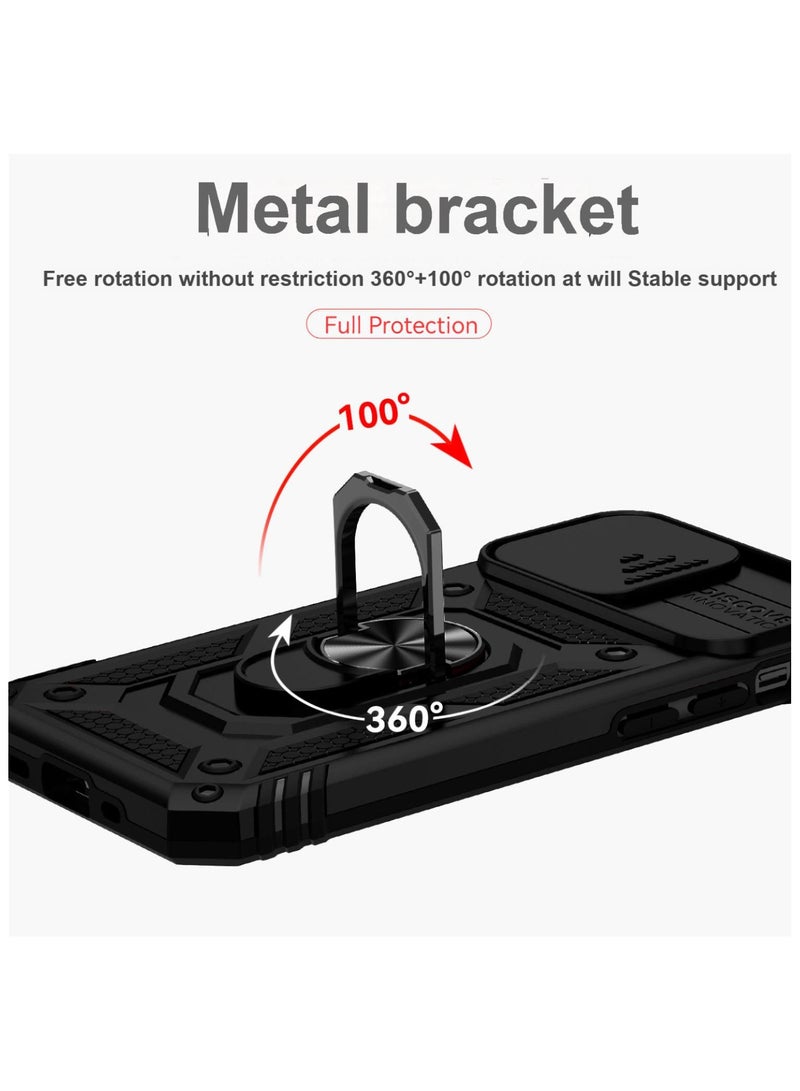 iPhone 15 Pro Black Magnetic Case with Sliding Privacy Cover & 360° Rotating Metal Ring Stand – Full Protection, Anti-Scratch, Shockproof, and Car Mount Compatible - Image 3