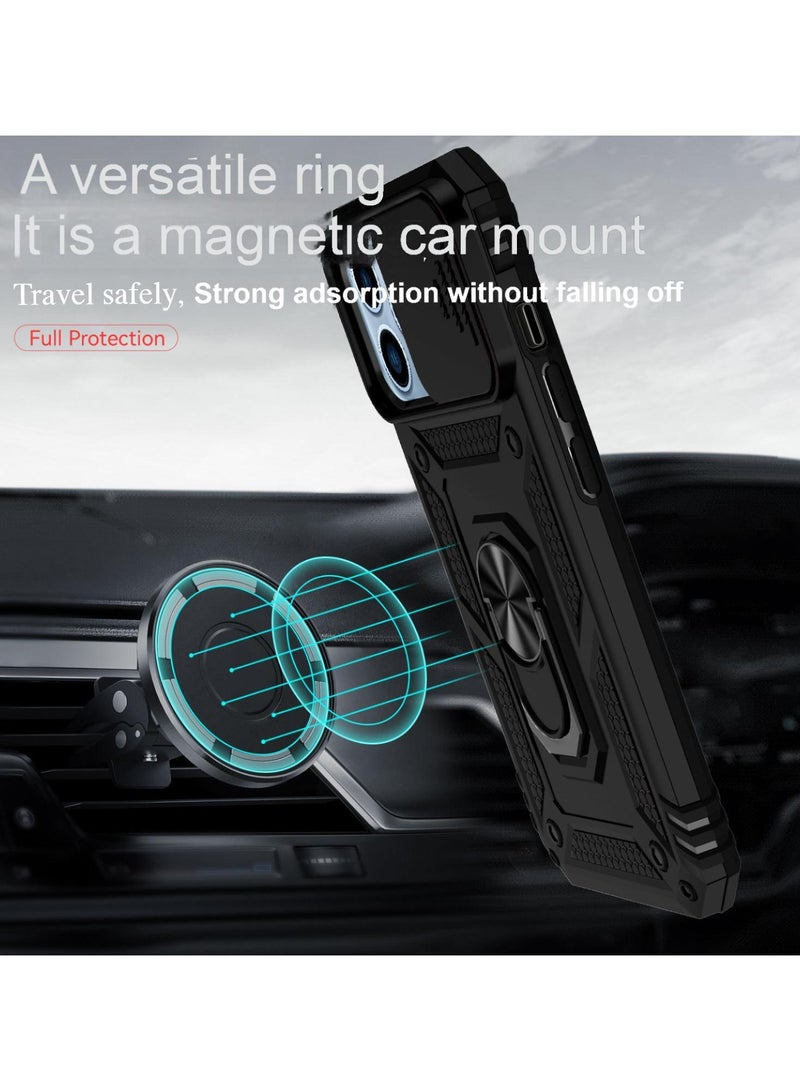 iPhone 15 Pro Black Magnetic Case with Sliding Privacy Cover & 360° Rotating Metal Ring Stand – Full Protection, Anti-Scratch, Shockproof, and Car Mount Compatible - Image 4