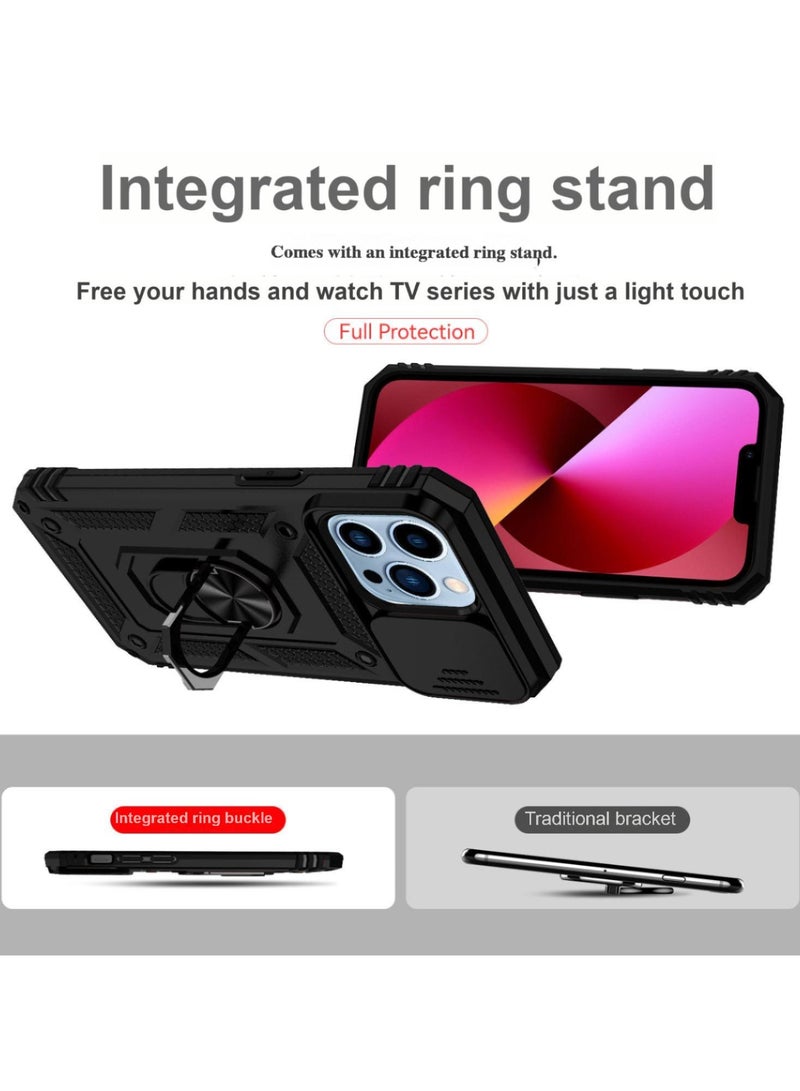 iPhone 15 Pro Black Magnetic Case with Sliding Privacy Cover & 360° Rotating Metal Ring Stand – Full Protection, Anti-Scratch, Shockproof, and Car Mount Compatible - Image 5