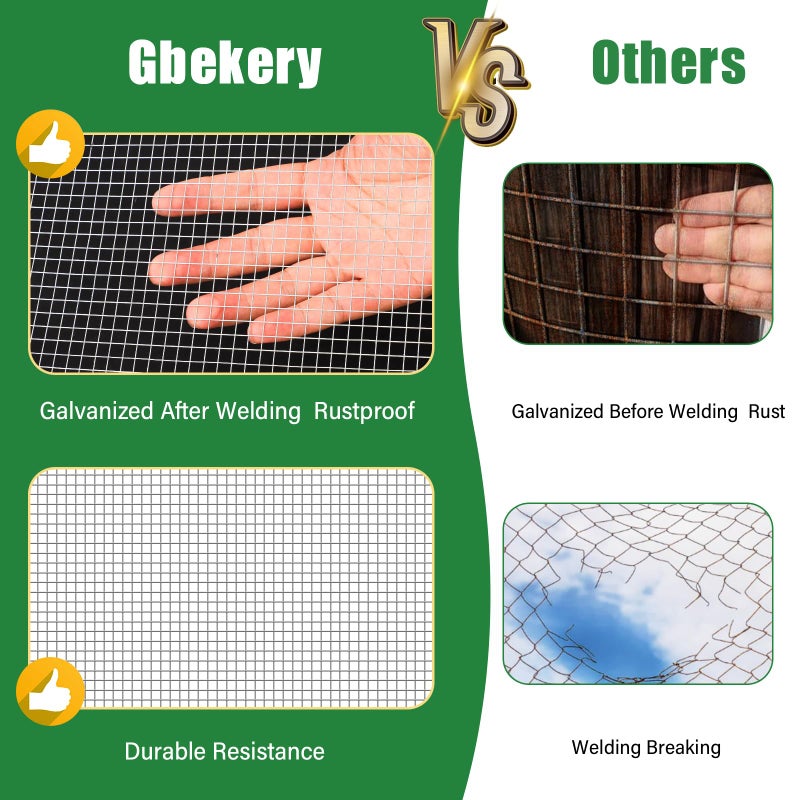 Gbekery Hardware Cloth 1/2 inch 16in x 25ft 19 Gauge, Hot-dip Galvanized After Welding Chicken Wire Mesh Roll Garden Plant Welded Metal Wire Fencing Roll, Rabbit Cages Snake Fence - Image 3