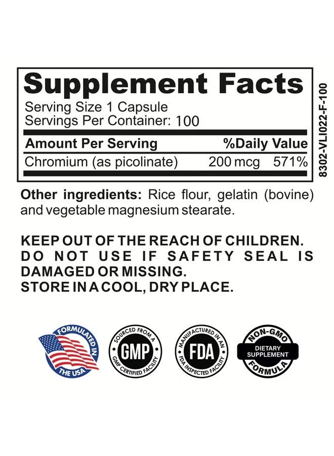 AID PLUS Chromium Picolinate 200 mcg – 100 Capsules - Image 2