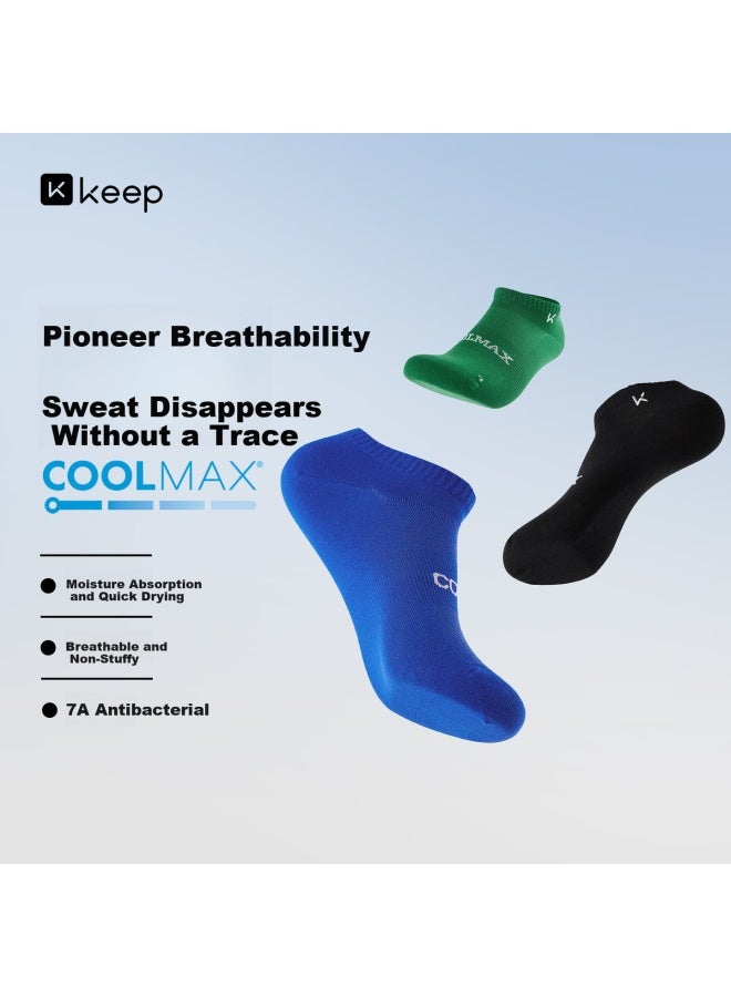 Keep Coolmax Quick-dry Breathable Sports No-show Socks Forest Green + Glacier Blue + Polar Night Black Men's Size - Image 1