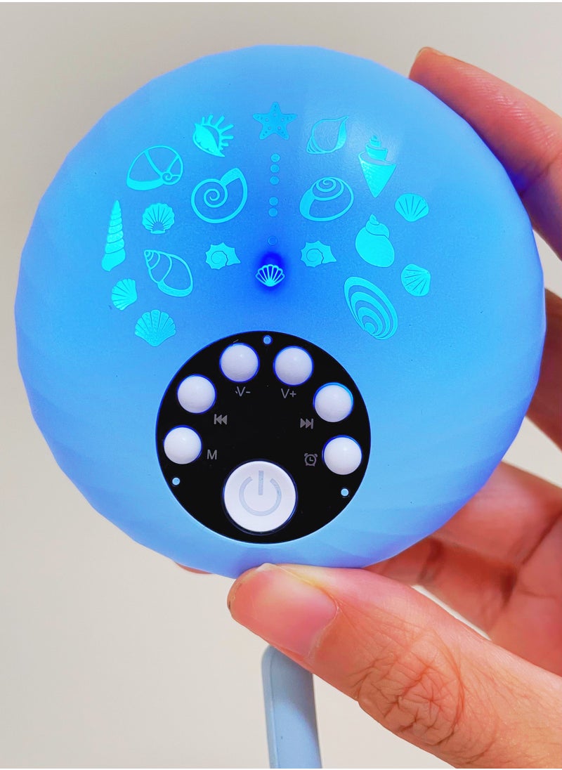 Ayeeb Baby Lullaby Easy Sleep Soother (BLESS), Portable Lanyard Rechargeable Mini White Noise Sound Machine, Calming Aid for Toddler Kids Nursery On-the-go, Adults Sleeping Natural Music Therapy Yoga Meditation,  Inspiring Ocean Theme Marine Life Seashell Pattern, Peaceful Relaxing 8 Color Changing Night Light, 10 Soothing Sounds, Volume Control 3 Mode Timer (Ocean Blue)  - Image 4