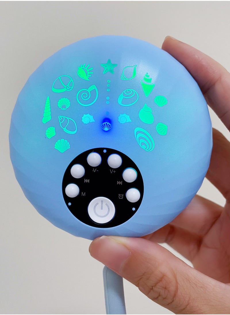 Ayeeb Baby Lullaby Easy Sleep Soother (BLESS), Portable Lanyard Rechargeable Mini White Noise Sound Machine, Calming Aid for Toddler Kids Nursery On-the-go, Adults Sleeping Natural Music Therapy Yoga Meditation,  Inspiring Ocean Theme Marine Life Seashell Pattern, Peaceful Relaxing 8 Color Changing Night Light, 10 Soothing Sounds, Volume Control 3 Mode Timer (Ocean Blue)  - Image 2