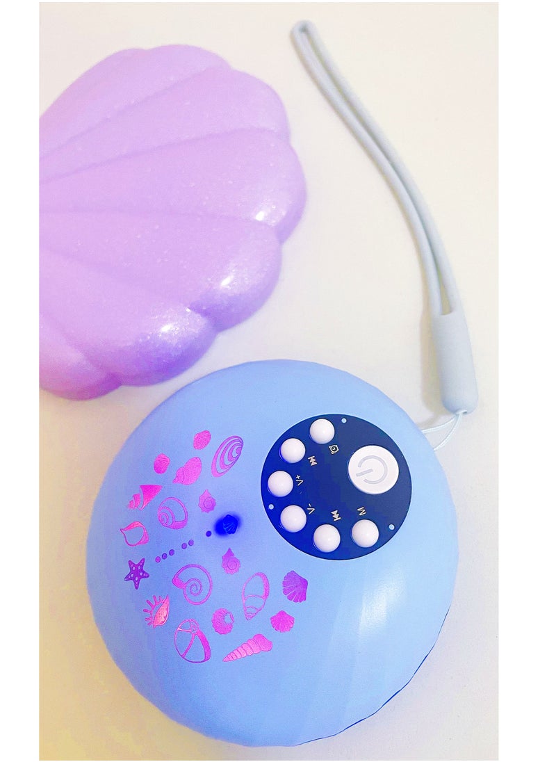 Ayeeb Baby Lullaby Easy Sleep Soother (BLESS), Portable Lanyard Rechargeable Mini White Noise Sound Machine, Calming Aid for Toddler Kids Nursery On-the-go, Adults Sleeping Natural Music Therapy Yoga Meditation,  Inspiring Ocean Theme Marine Life Seashell Pattern, Peaceful Relaxing 8 Color Changing Night Light, 10 Soothing Sounds, Volume Control 3 Mode Timer (Ocean Blue)  - Image 3