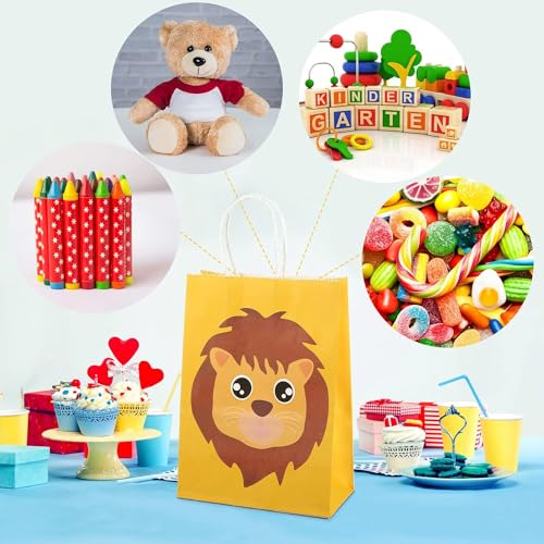 BeFunky 12 Pack Jungle Animal Themed Candy Goodie Gift Bags, Kraft Paper Treat Bags with Handles for Baby Shower Kids Birthday Party Safari Favors - Image 5