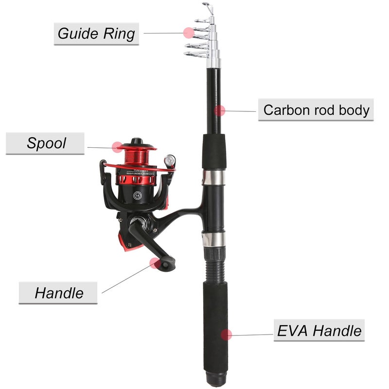 Tripquips Fishing Rod, 6.9ft 2Pcs Telescopic Fishing Rods Set, Carbon Fiber Fishing Pole, 2PCS Spinning Rod and Reel Combo with Carrier Bag Freshwater Fishing Rod and Reel Combos Kits Fishing Gear-Red - Image 4