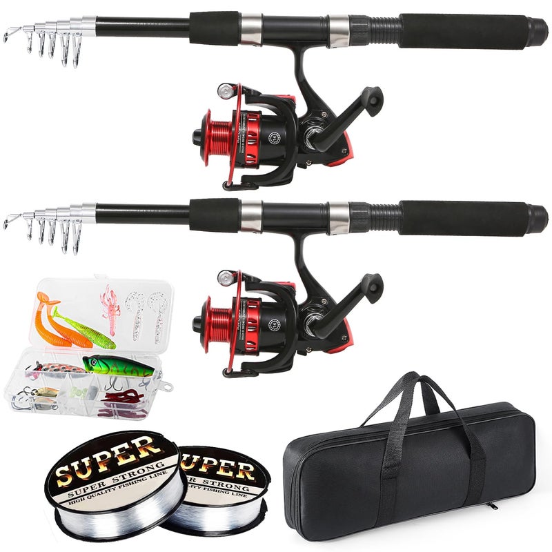 Tripquips Fishing Rod, 6.9ft 2Pcs Telescopic Fishing Rods Set, Carbon Fiber Fishing Pole, 2PCS Spinning Rod and Reel Combo with Carrier Bag Freshwater Fishing Rod and Reel Combos Kits Fishing Gear-Red - Image 1