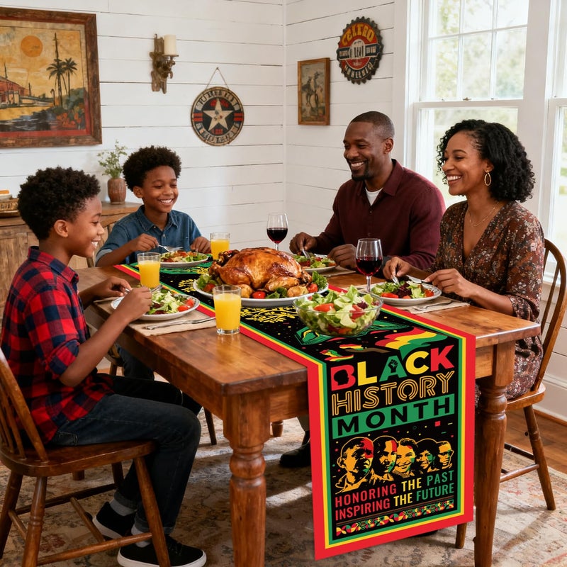 CHYAGCLT Black History Month Decorations Table Runner, Afro African American Heritage Festival Party Decorations Black History Month Table Decor for February Freedom Kitchen Dining Room Decor - Image 2