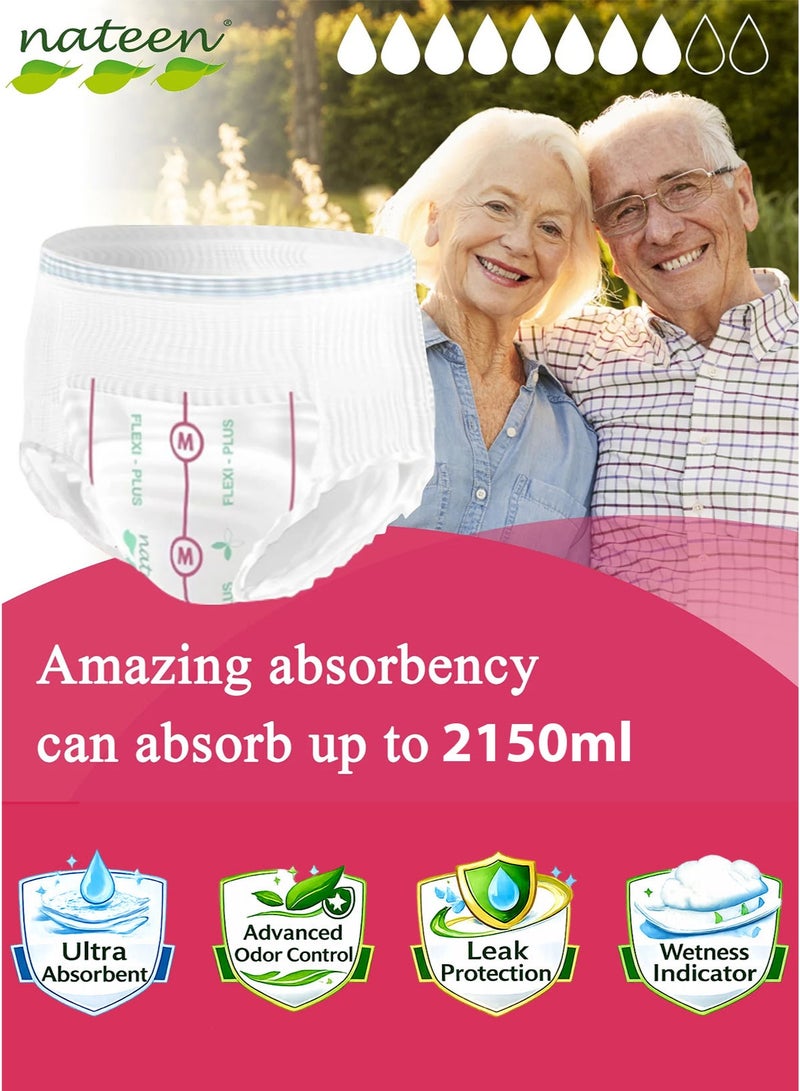 nateen 30 Count Pack of 3 Nateen Flexi Plus Adult Diapers Pants Pull Up, Medium Size M Waist 90–130cm (37–49in), Disposable Incontinence Underwear for Men & Women, Super Absorbent Adult Pull Ups with Leak Protection, Breathable Soft Comfortable Fit, Overnight Protection Up to 2.15L Absorbency - Image 3