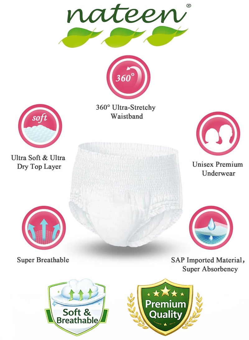 nateen 30 Count Pack of 3 Nateen Flexi Plus Adult Diapers Pants Pull Up, Medium Size M Waist 90–130cm (37–49in), Disposable Incontinence Underwear for Men & Women, Super Absorbent Adult Pull Ups with Leak Protection, Breathable Soft Comfortable Fit, Overnight Protection Up to 2.15L Absorbency - Image 4