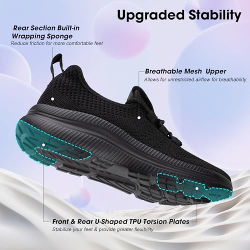 ZOVE Wide Toe Box Shoes Women Extra Wide Width Sneakers Ultra Light Road Running Shoes Non-Slip Tennis Sneakers Breathable Walking Athletic 8803 Full Black 37 - Image 5