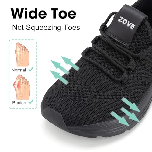ZOVE Wide Toe Box Shoes Women Extra Wide Width Sneakers Ultra Light Road Running Shoes Non-Slip Tennis Sneakers Breathable Walking Athletic 8803 Full Black 37 - Image 3