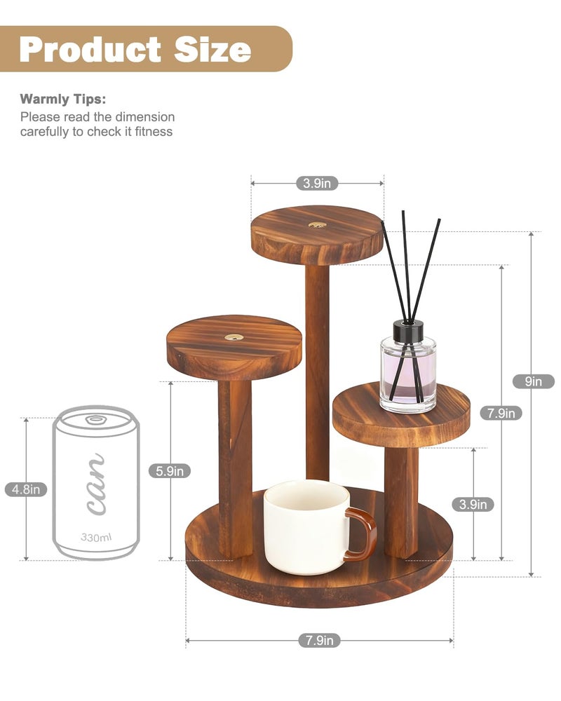 OcBuct 3 Tier Table Top Plant Stand Wooden Round,Small Window Sill Plant Shelf Indoor,Mini Desk Flower Succulent Stand Holder Rack,Little Display Stand for Desktop,Windowsill,Countertop,Kitchen,Oil Painting - Image 2