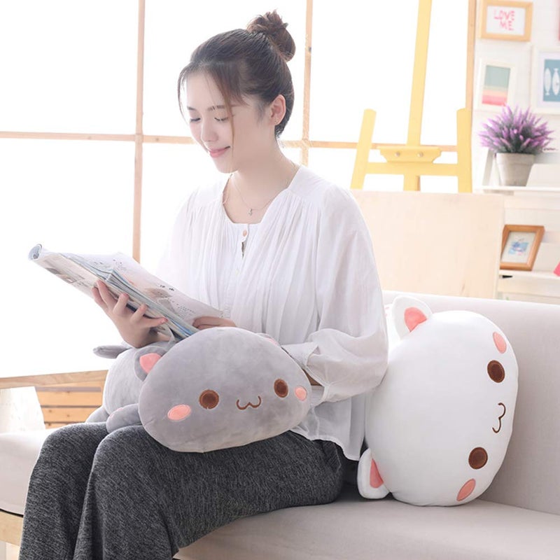 Jensquaify Cat Stuffed Animals, Soft Cat Plush Pillow Kawaii Kitten Stuffed Animal Toy Gifts for Kids (Grey Round Eyes, 13.7") - Image 5
