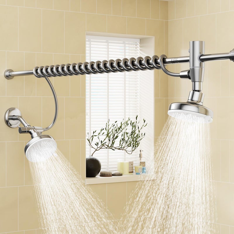 Huytrw Dual Shower Head with Original Adjustable Slider, High Pressure Double Shower Head for Two People Rod, 2 Showerhead System for Couples, Renter-Friendly, SPA-Like, Gift for Women Men, Chrome - Image 1