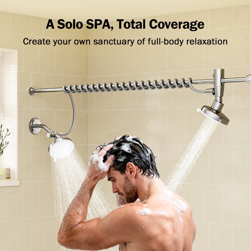 Huytrw Dual Shower Head with Original Adjustable Slider, High Pressure Double Shower Head for Two People Rod, 2 Showerhead System for Couples, Renter-Friendly, SPA-Like, Gift for Women Men, Chrome - Image 5