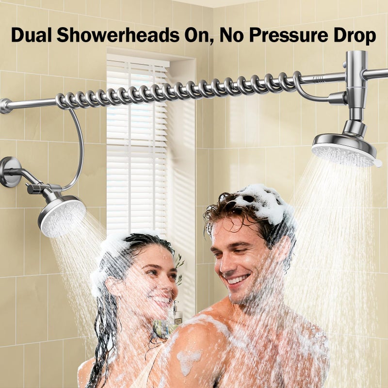 Huytrw Dual Shower Head with Original Adjustable Slider, High Pressure Double Shower Head for Two People Rod, 2 Showerhead System for Couples, Renter-Friendly, SPA-Like, Gift for Women Men, Chrome - Image 3