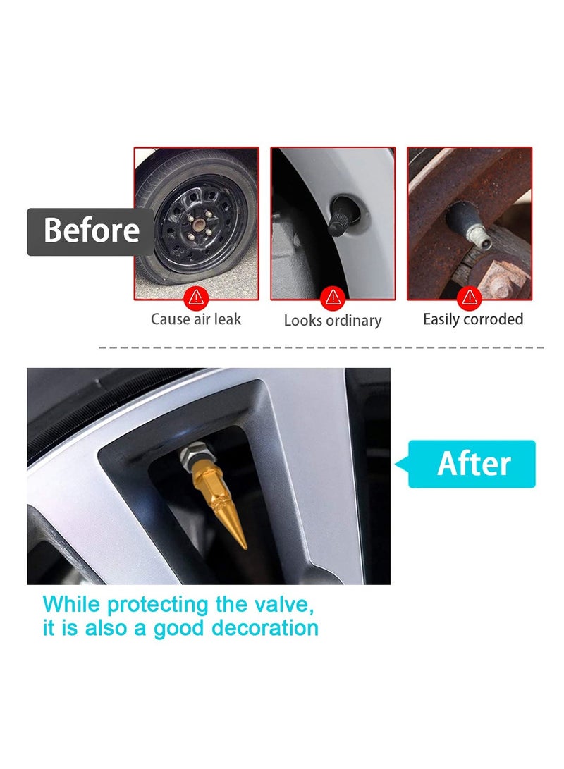 4 Pack Spiked Aluminum Tire Valve Caps Universal Dustproof Car Accessories Gold 45MM Upgrade Your Ride - Image 2