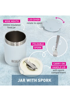 BEOLA 450ml Food Jar Lunch Box Thermos Stainless Steel Double Wall Insulated Travel Food Flask for Kids and Adults, 15oz (Ice Blue)  - Image 2