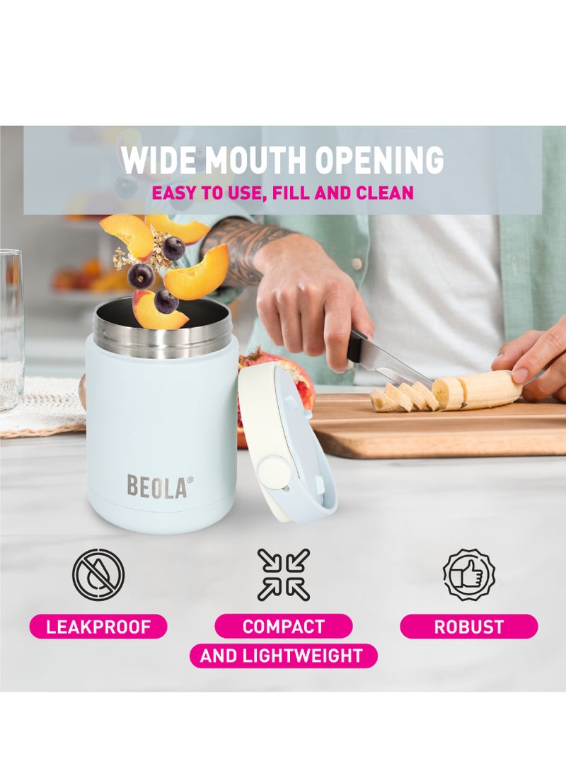 BEOLA - 450ml Food Jar Lunch Box Thermos Stainless Steel Double Wall Insulated Travel Food Flask for Kids and Adults, 15oz (Ice Blue) - Image 1