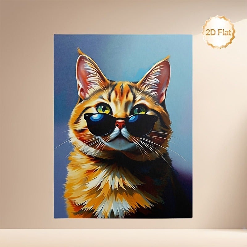 Framed Canvas Print - Cool Sunglasses Tiger Cat Pattern - Image 1