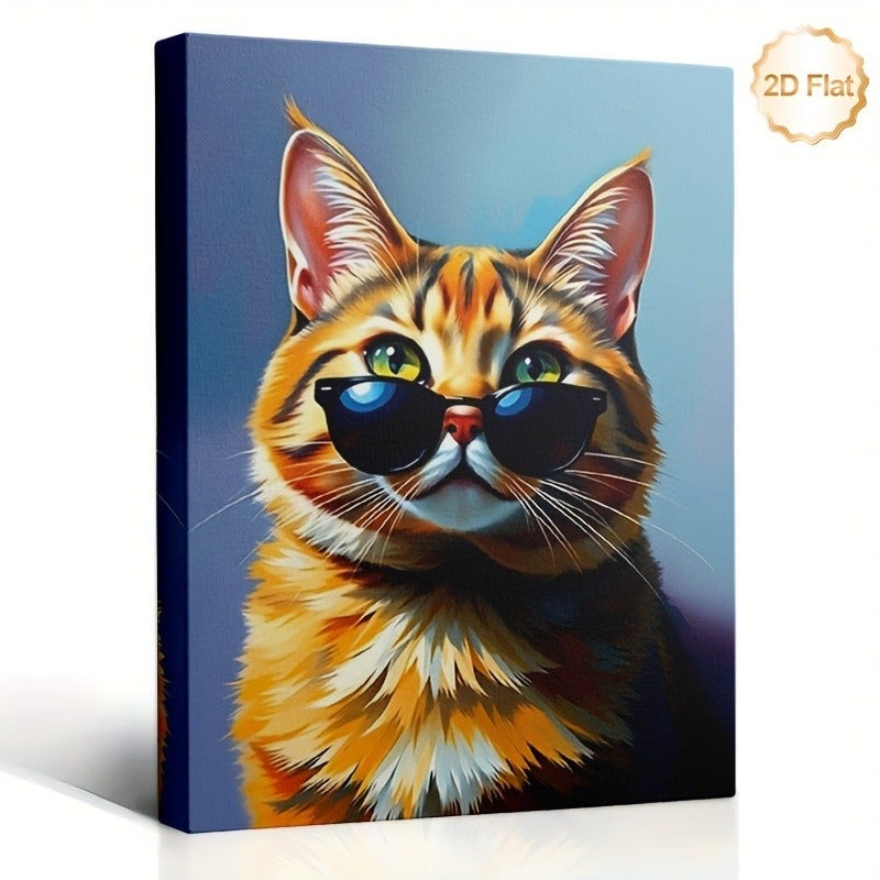 Framed Canvas Print - Cool Sunglasses Tiger Cat Pattern - Image 2